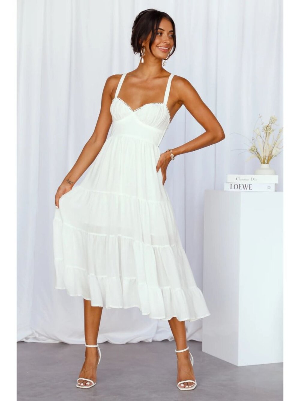 Hello Molly NWT Freshly Brewed Midi Dress in White size 6 Medium